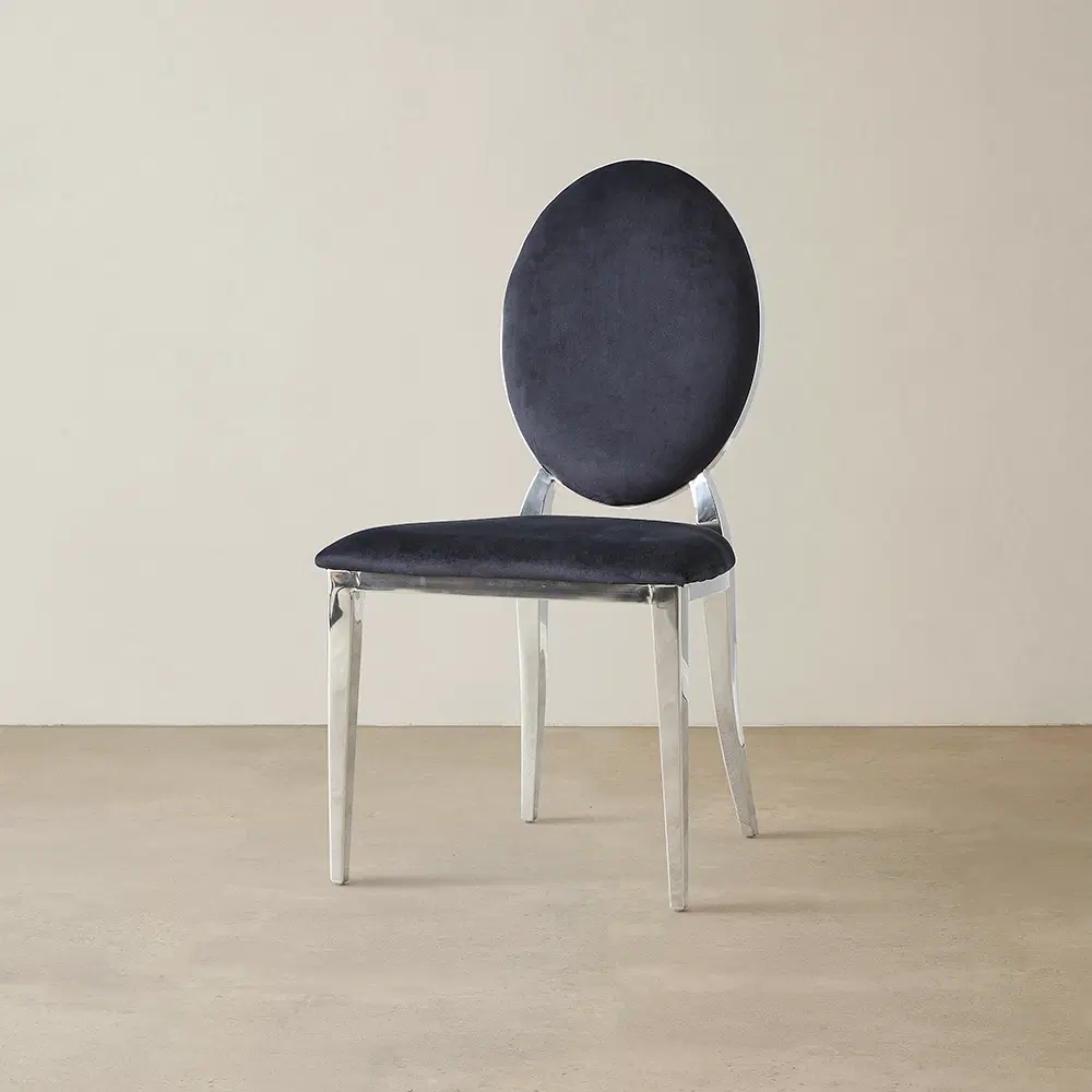 Flora Black Velvet Dining Chair - Stainless Steel Legs