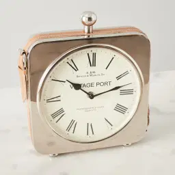 Tik Tok Silver Table Clock -Tan Leather Strap
