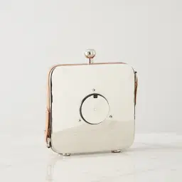 Tik Tok Silver Table Clock -Tan Leather Strap