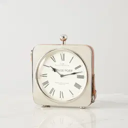 Tik Tok Silver Table Clock -Tan Leather Strap