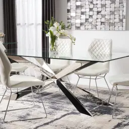 Lena Polished Stainless Steel Dining Table - Glass Top 