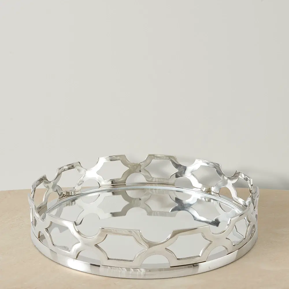 Elizabeth Silver Aluminium Round Mirror Tray 