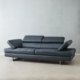 Lennox Night Blue Leather 3-Seater Sofa