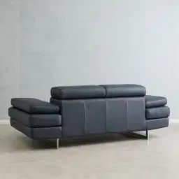 Lennox Night Blue Leather 2-Seater Sofa