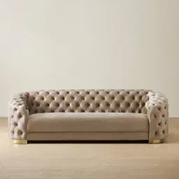Kelly Beige Velvet 3-Seater Sofa - Gold Legs