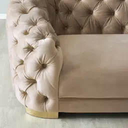 Kelly Beige Velvet 3-Seater Sofa - Gold Legs