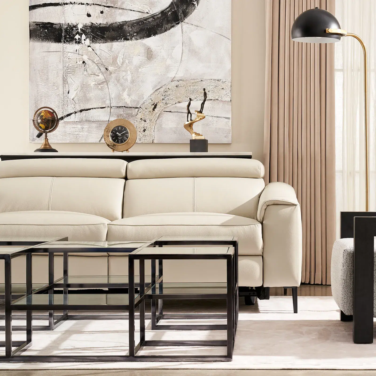 Bruce Cream Leather 2-Seater Electric Recliner 