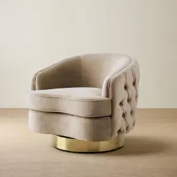 Kelly Beige Velvet Swivel Chair - Gold Leg
