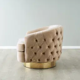 Kelly Beige Velvet Swivel Chair - Gold Leg