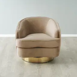 Kelly Beige Velvet Swivel Chair - Gold Leg