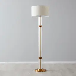 Wilton Brushed Bronze Metal Floor Lamp - White Linen Lamp Shade