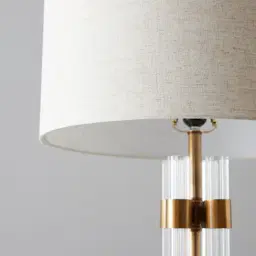 Wilton Brushed Bronze Metal Table Lamp - White Linen Lamp Shade