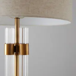 Wilton Brushed Bronze Metal Table Lamp - White Linen Lamp Shade
