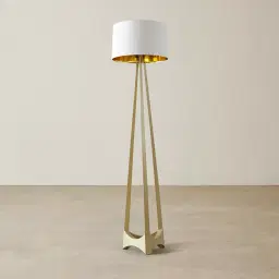 Rogers Matte Gold Floor Lamp - White Linen Lamp Shade