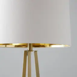 Rogers Matte Gold Floor Lamp - White Linen Lamp Shade