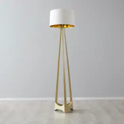 Rogers Matte Gold Floor Lamp - White Linen Lamp Shade