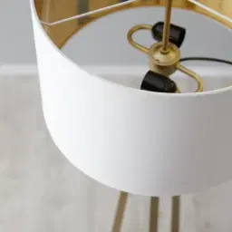 Rogers Matte Gold Floor Lamp - White Linen Lamp Shade