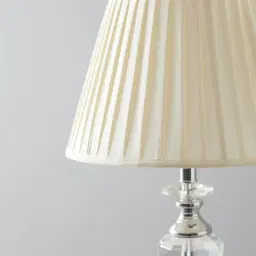 Daisy Shiny Stainless Steel and Crystal Table Lamp - Pleated Cream Fabric Lamp Shade