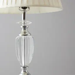 Daisy Shiny Stainless Steel and Crystal Table Lamp - Pleated Cream Fabric Lamp Shade