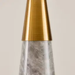 Nadia Brushed Bronze Metal and Grey Marble Table Lamp - Grey Linen Lamp Shade