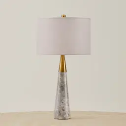 Nadia Brushed Bronze Metal and Grey Marble Table Lamp - Grey Linen Lamp Shade