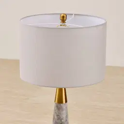 Nadia Brushed Bronze Metal and Grey Marble Table Lamp - Grey Linen Lamp Shade