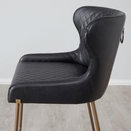 Quinn Black Vegan Leather  Bar Stool - Brass Colour Legs