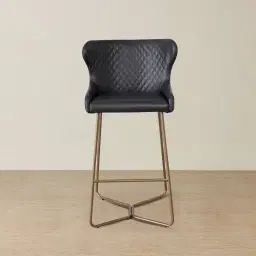 Quinn Black Vegan Leather  Bar Stool - Brass Colour Legs
