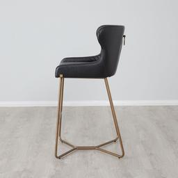 Quinn Black Vegan Leather  Bar Stool - Brass Colour Legs