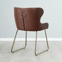 Quinn Brown Vegan Leather Dining Chair - Brass Colour Legs