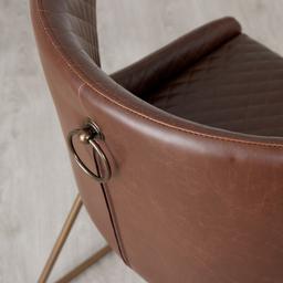 Quinn Brown Vegan Leather Dining Chair - Brass Colour Legs