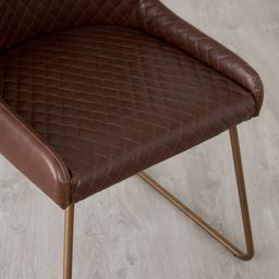 Quinn Brown Vegan Leather Dining Chair - Brass Colour Legs