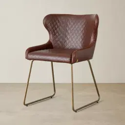 Quinn Brown Vegan Leather Dining Chair - Brass Colour Legs