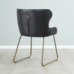 Quinn Black Vegan Leather Dining Chair - Brass Colour Legs