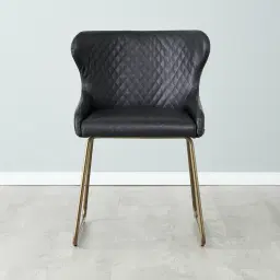 Quinn Black Vegan Leather Dining Chair - Brass Colour Legs