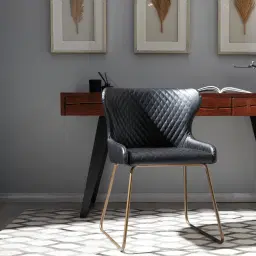 Quinn Black Vegan Leather Dining Chair - Brass Colour Legs