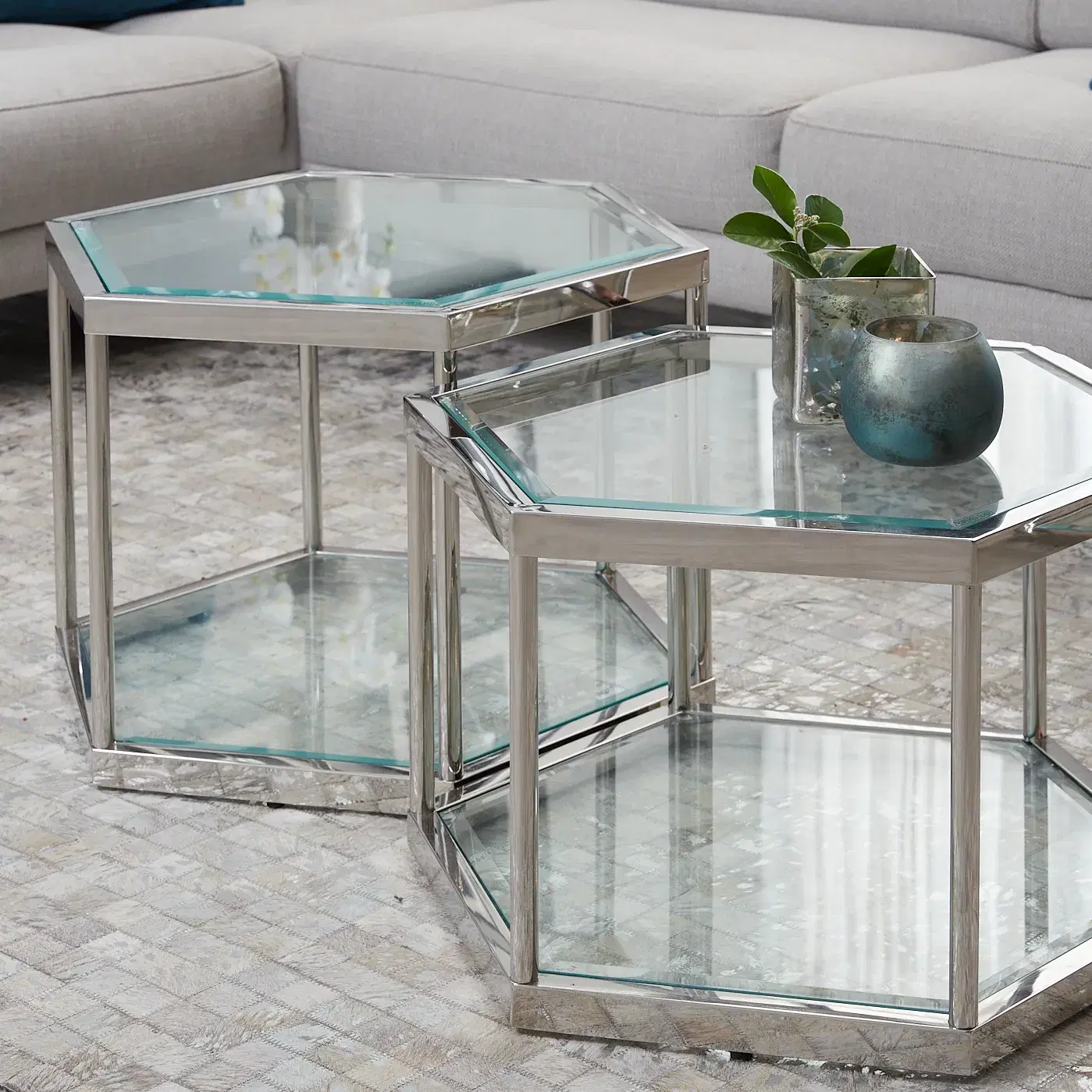 Hexagonal Side Table 35cm - Silver