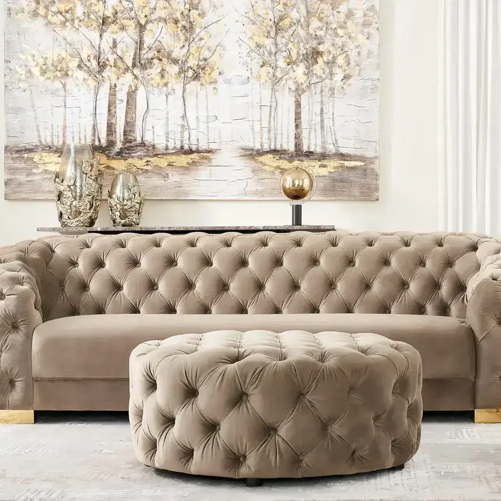 Kelly Beige Velvet Ottoman