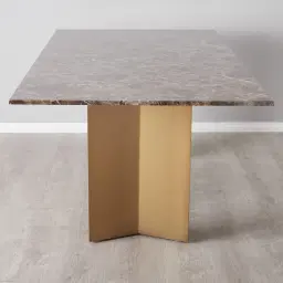 Isla Light Brown Marble Dining Table - Brushed Bronze Legs