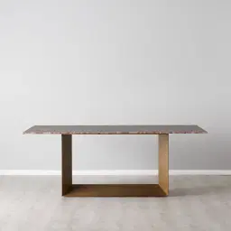 Isla Light Brown Marble Dining Table - Brushed Bronze Legs