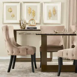 Isla Light Brown Marble Dining Table - Brushed Bronze Legs