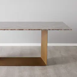 Isla Light Brown Marble Dining Table - Brushed Bronze Legs