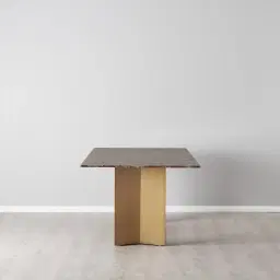 Isla Light Brown Marble Dining Table - Brushed Bronze Legs