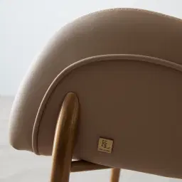 Henry Sand Beige Vegan Leather Dining Chair - Brushed Gold Legs