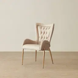 Henry Sand Beige Vegan Leather Dining Chair - Brushed Gold Legs