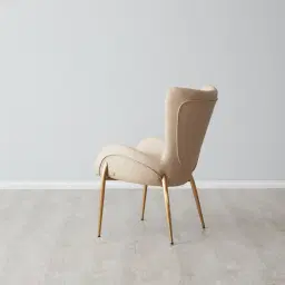 Henry Sand Beige Vegan Leather Dining Chair - Brushed Gold Legs