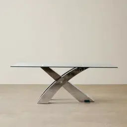 Adair Stainless Steel Dining Table - Glass Top 180cm