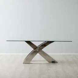 Adair Stainless Steel Dining Table - Glass Top 180cm