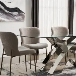 Adair Stainless Steel Dining Table - Glass Top 200cm