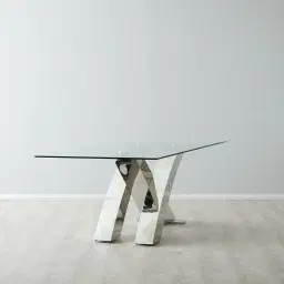 Adair Stainless Steel Dining Table - Glass Top 200cm